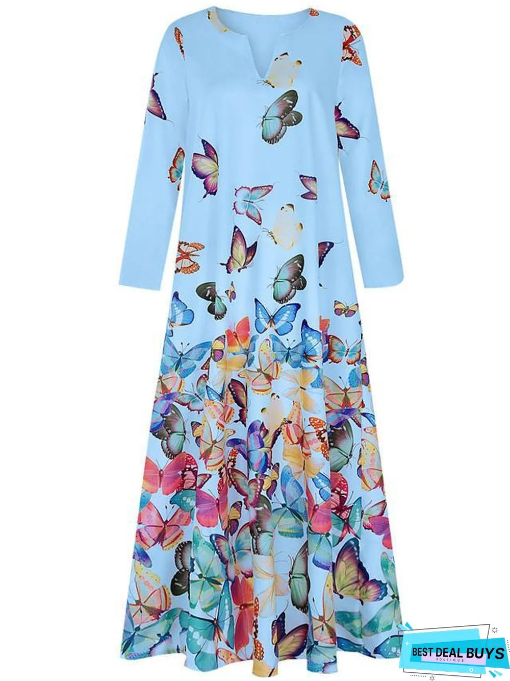 Women's Shift Dress Maxi Long Dress - Long Sleeve Butterfly Spring Fall Hot Loose White Yellow Blushing Pink Light Blue
