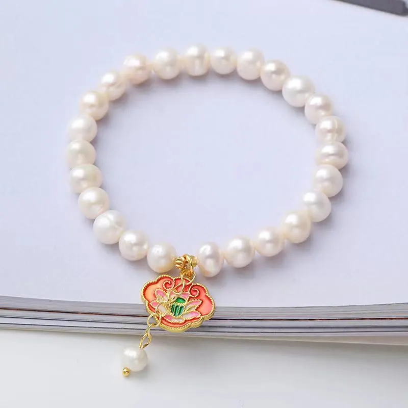 Pearl Lotus Koi Fish Goldfish Optimism Charm Bracelet