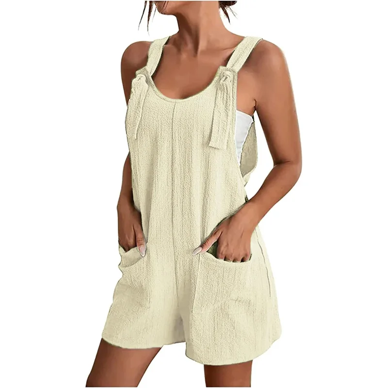 Women's Strappy Sleeveless Casual Loose With Pockets Short Overalls Jumpsuit