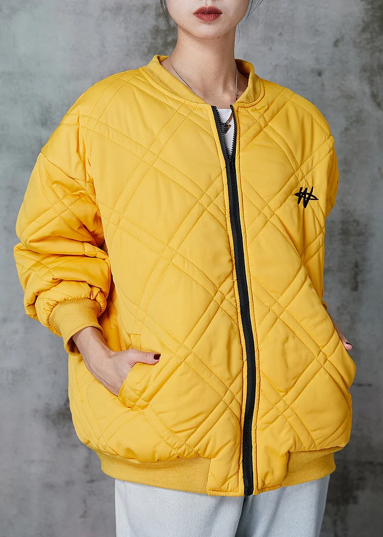 Casual Yellow Zip Up Fine Cotton Filled Jackets Spring