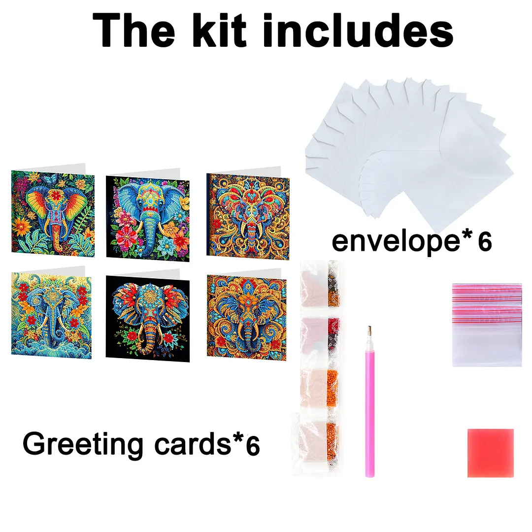6pcs Elephant DIY Diamond Painting Greeting Card Kits with Envelopes Diamond Art Greeting Cards Diamond Art Cards Kits for Adults DIY Crafts Family Friend Gifts