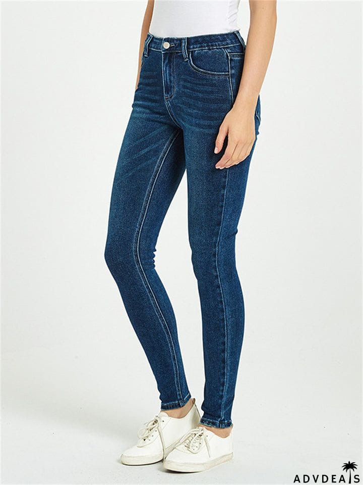 Women's Campus Super Simple Style Slim Fit Solid Color Washed Effect Denim Jeans