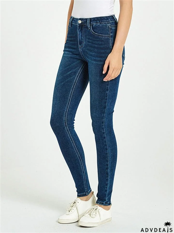 Women's Campus Super Simple Style Slim Fit Solid Color Washed Effect Denim Jeans