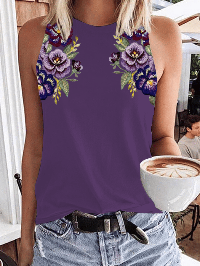 Women's Alzheimer's Purple Floral Print Tank Top socialshop
