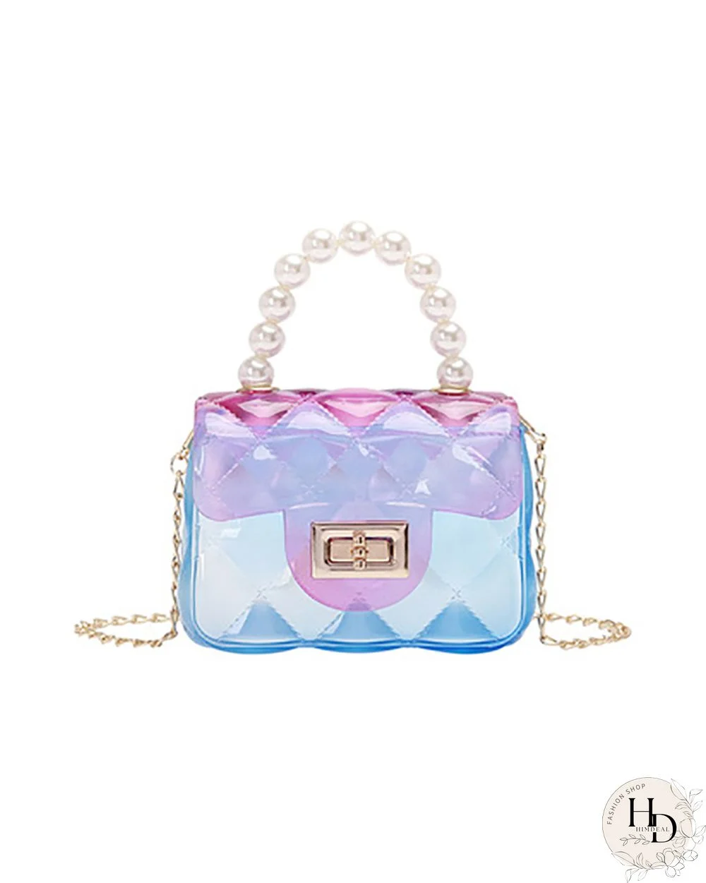 Clear Colorblock Beaded Satchel Bag