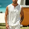 Men's Retro Vacation Cotton Linen Sleeveless Lace-Up Tank Top by Inlyline