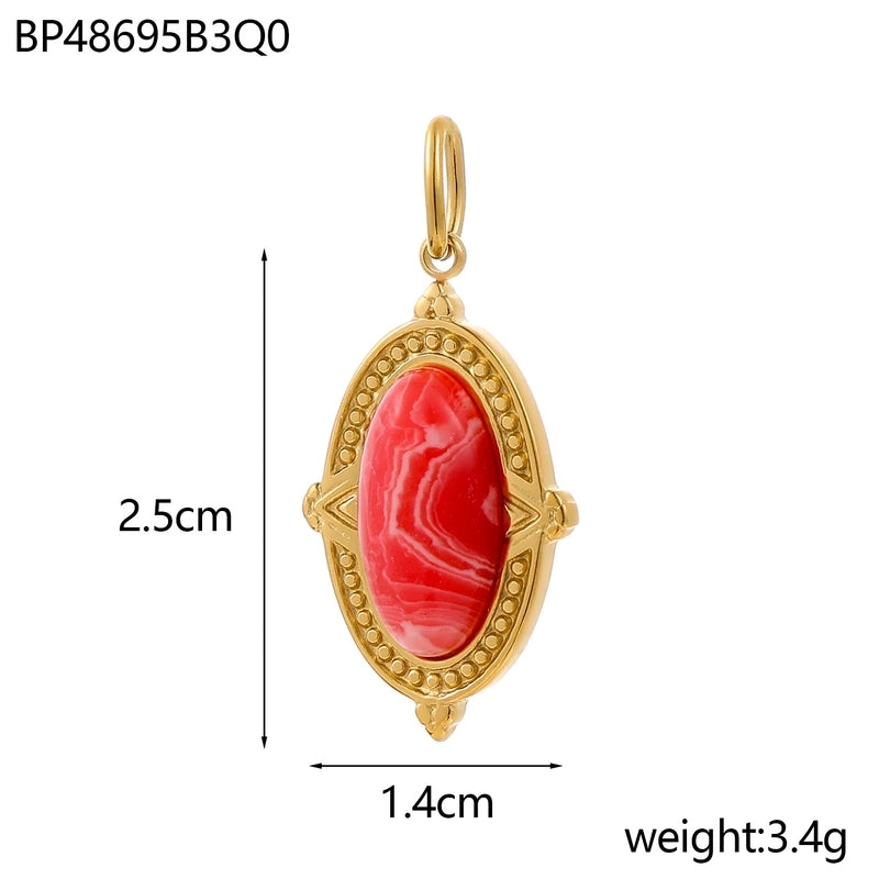 1 Piece 14*25mm 304 Stainless Steel Natural Stone Oval Pendant Jewelry Accessories