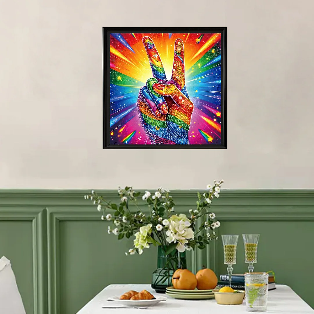 Diamond Painting - Partial Special Shaped Drill - Vibrant Peace Hand(Canvas|30x30cm)