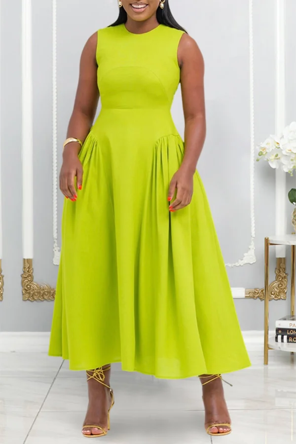 Elegant Round Neck Ruched A-line Dress