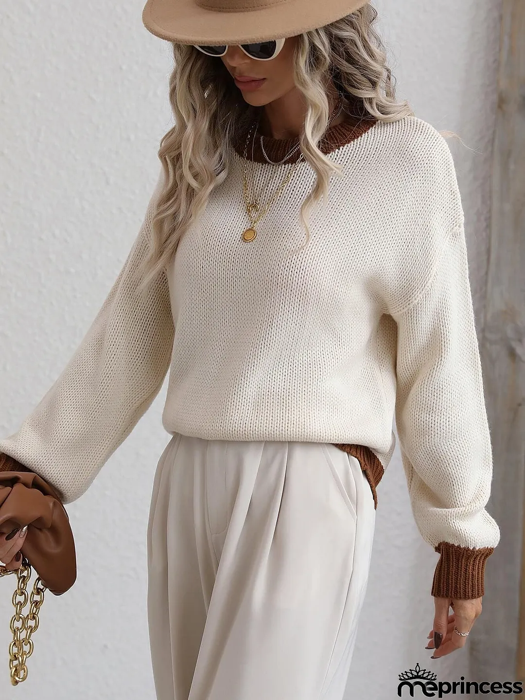 Contrast Trim Drop Shoulder Pullover Sweater