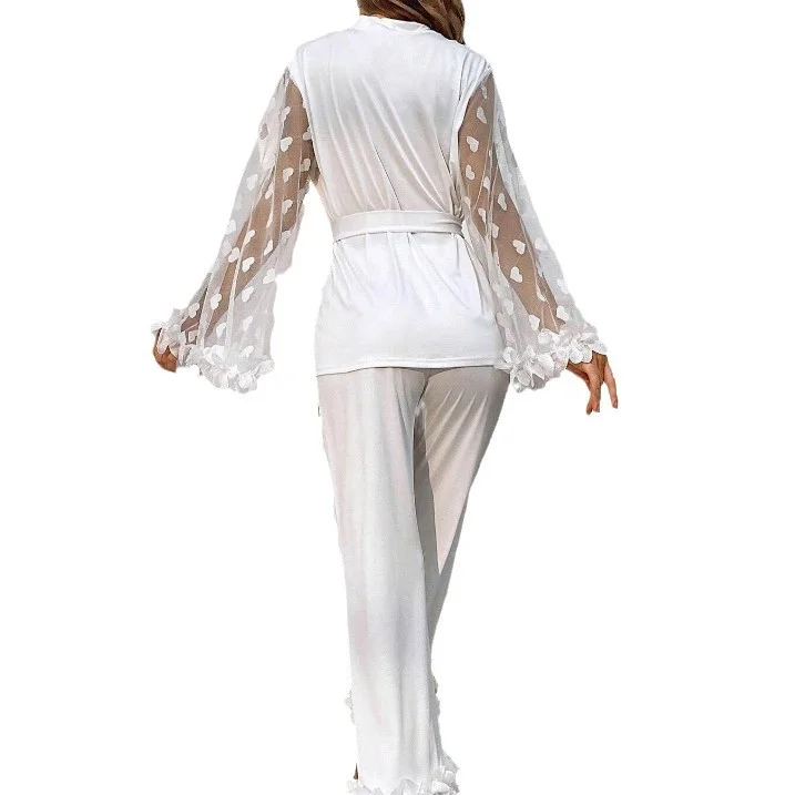 Churchf Sex Lingerie Lady Casual Set Sexy Lace Horn Sleeve Set Pajamas Trousers Chiffon Homewear