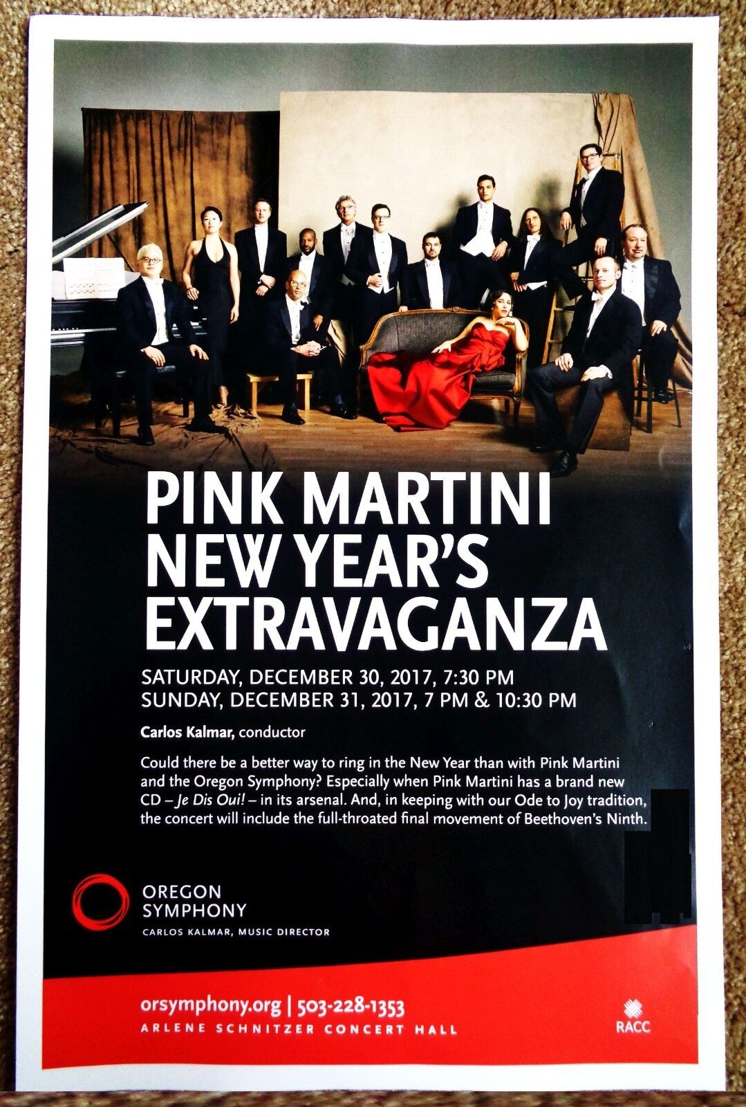 PINK MARTINI 2017 Gig POSTER Portland OREGON SYMPHONY Concert New Year's Eve + 1