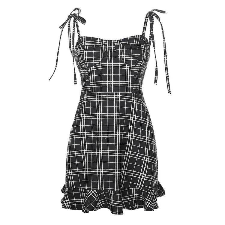 Lotus Lace Plaid Slim Dress