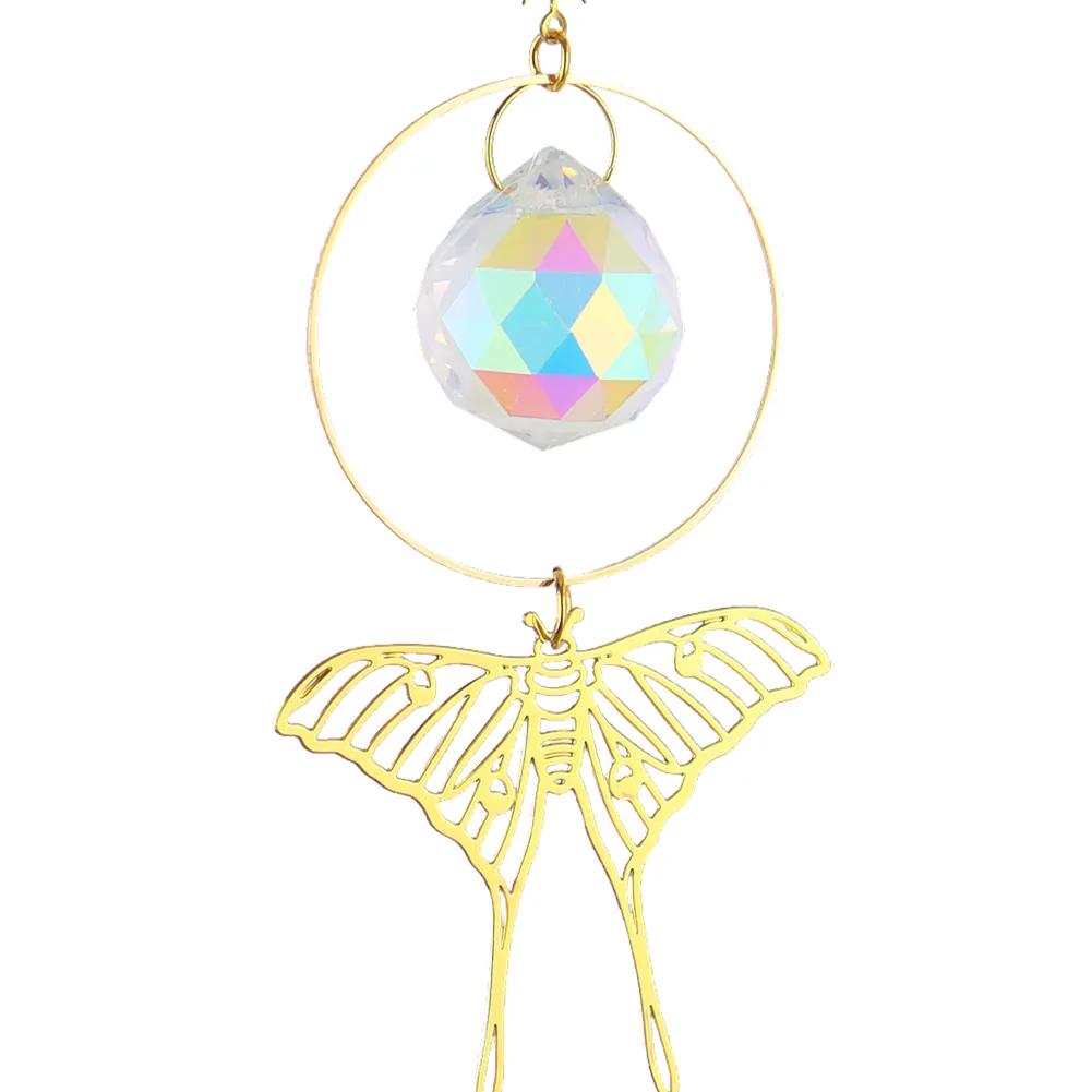 Crystal Wind Chime Prism Catchers Ornament Home Garden Decoration (Moth)