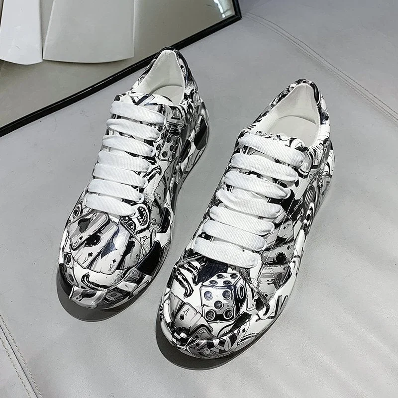 Comemore 2021 Spring Autumn New Women's Chunky Sneakers Fashion Large Platform Graffiti Sports Shoes Classic Streetwear Luxury