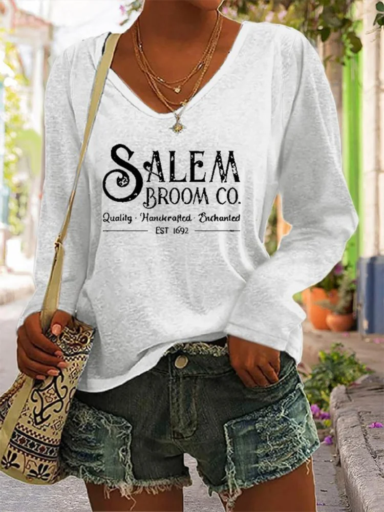 Salem Broom Co Quality Handcrafted Enchanted Est 1692 Print Long Sleeve T Shirt