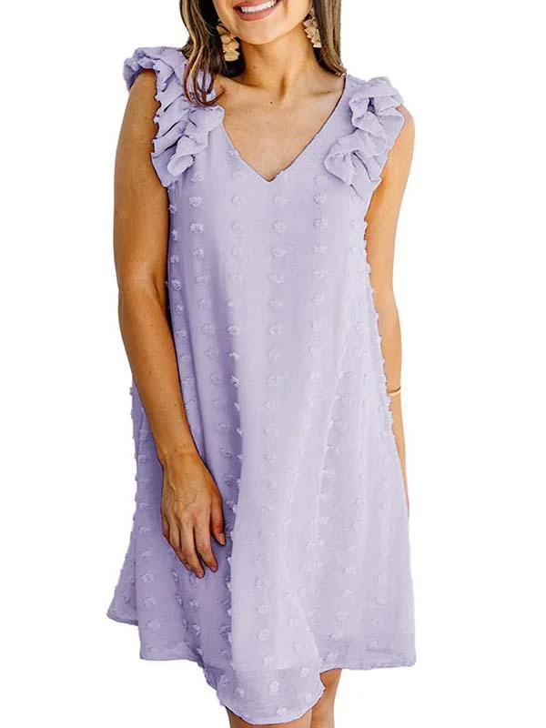 Women Half Sleeve V-neck Solid Color Dress