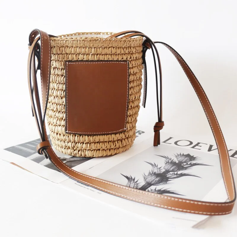 New Style Round Straw Tote Raffia Round Barrel Straw Woven Crossbody Bag Handbags Women Bags Designer Beach Bag For Women