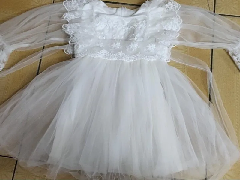 Uveng 1 2 3 4 5 Year White Dress for Girl Lace Tulle Baby Girl Clothes Birthday Party Princess Elegant Gown Flower Wedding Prom Dress