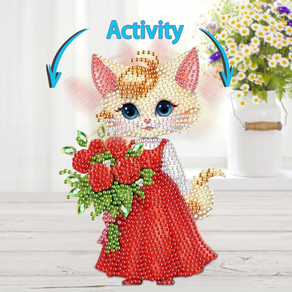 DIY Rose Cat Acrylic Shaking Head Table Top Special Shaped Drill Diamond Painting Ornament Kits