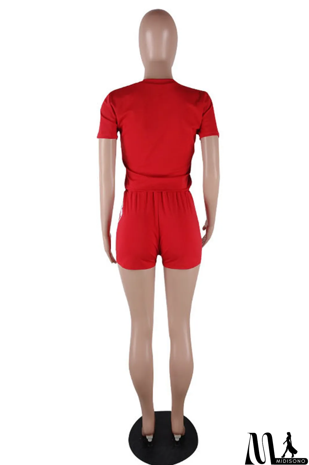 MidiSono - Pink Fashion Casual Letter Print Ripped O Neck Short Sleeve Two Pieces