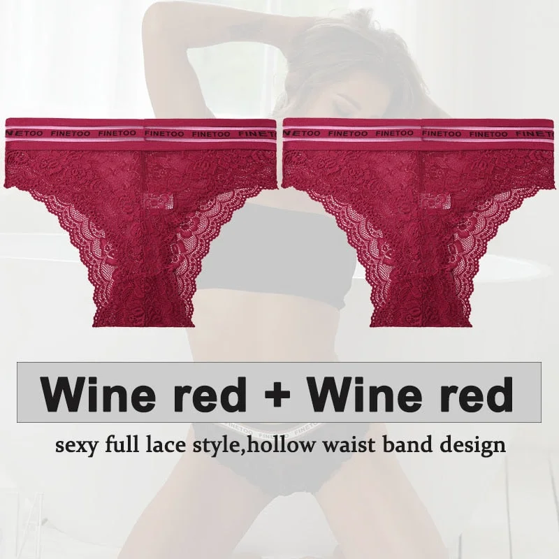 2PCS/Set Underwear Lace Panties Women's Lingerie Sexy Panties Female Underpants Floral Lace Perspective Waist Band Briefs Panty