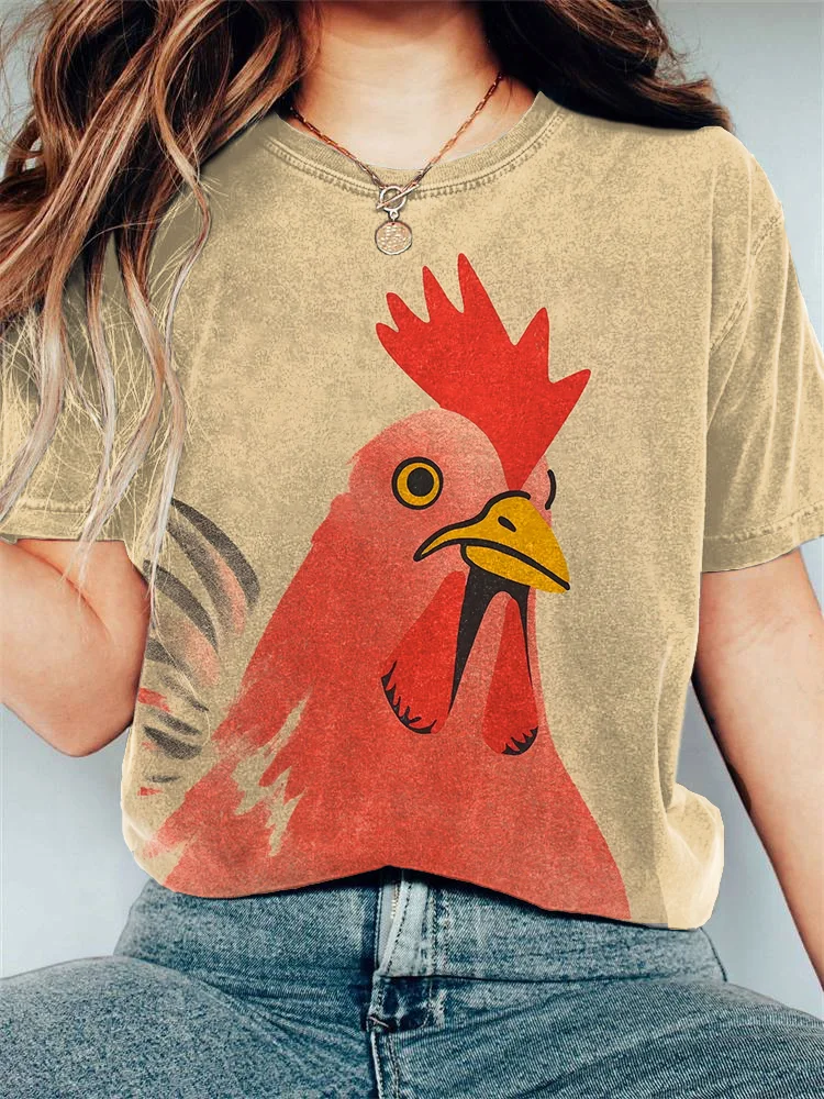 Comstylish Funny Chicken Art Print Vintage T-Shirt