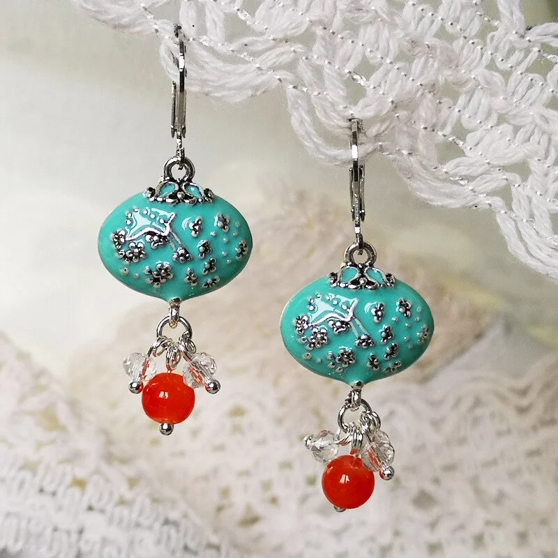 Retro Plum Branch Earrings European and American Fashion Simulation Red Agate Crystal Earrings