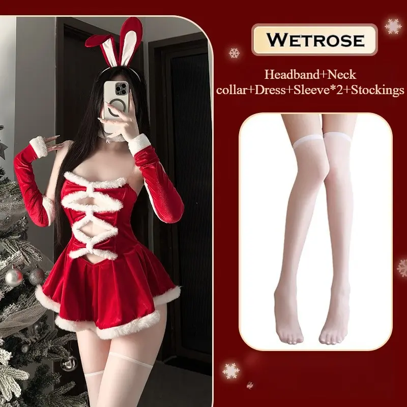 [Wetrose] In Stock Bunny Girl Red Velvet Rabbit Ear Dress Party Outfit Cosplay Costume Christmas Xmas 
