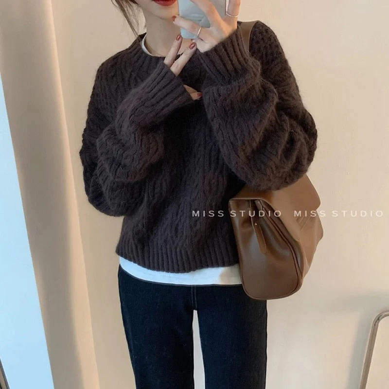Billlnai 2023 Women Sweater Pullover Female Knitting Overszie Long Sleeve Loose Elegant Knitted Thick Outerwear Womens Winter Sweaters