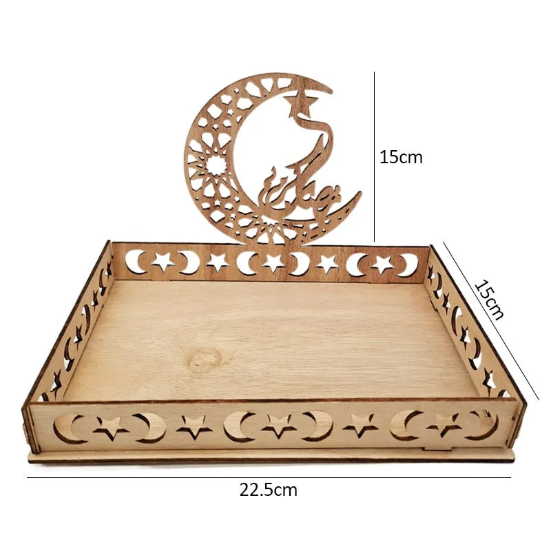 Eid Mubarak Wooden Food Tray Ornament Islamic Muslim Party Decoration for Home 2022 Ramadan Kareem Gifts Eid Al Adha Supplies