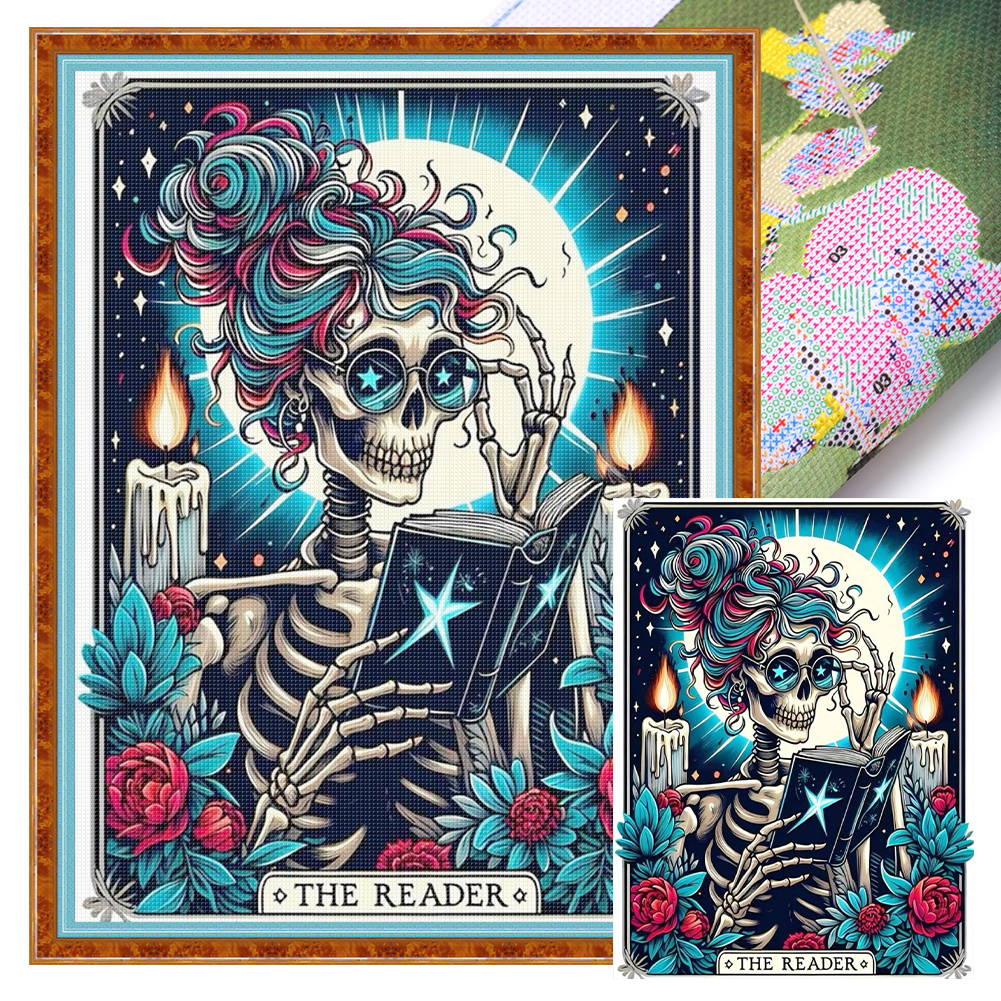 Skeleton Reading Full 11CT Pre-stamped Canvas(40*53cm) Cross Stitch