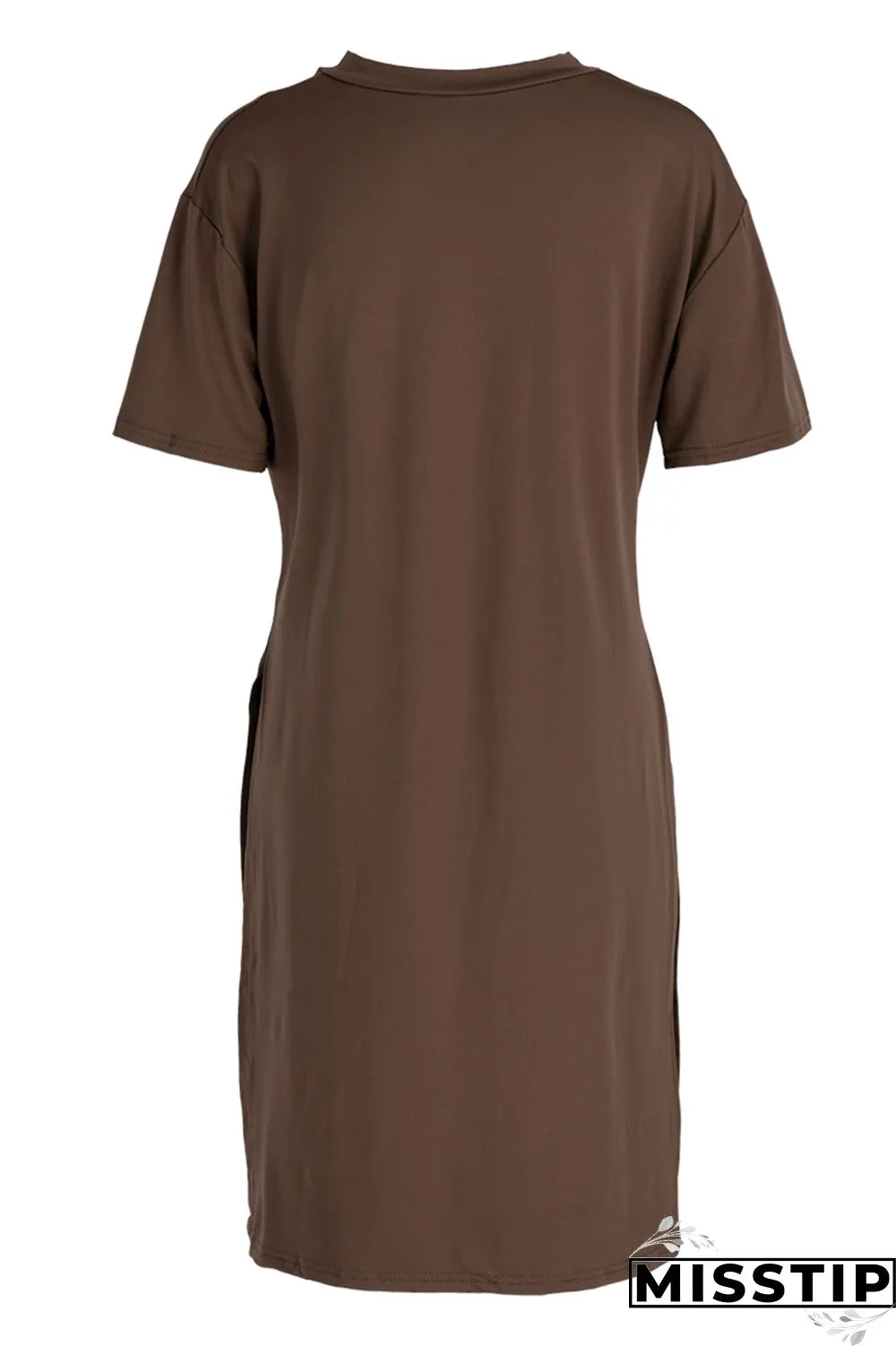 Khaki Fashion Casual Solid Slit V Neck Short Sleeve Two Pieces