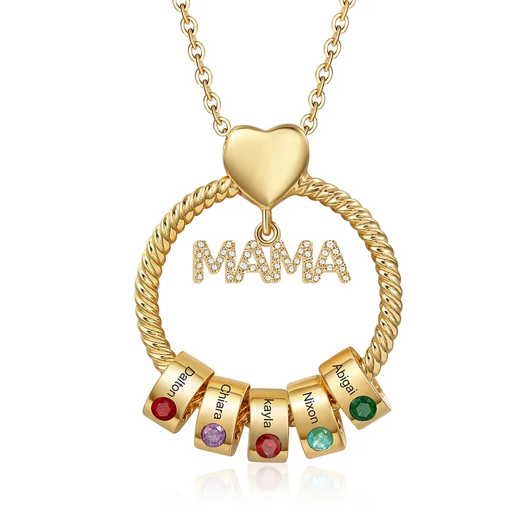 Kettenmachen Personalisierte 5 Namen Gravur "MAMA" Halskette mit 5 Geburtssteinen