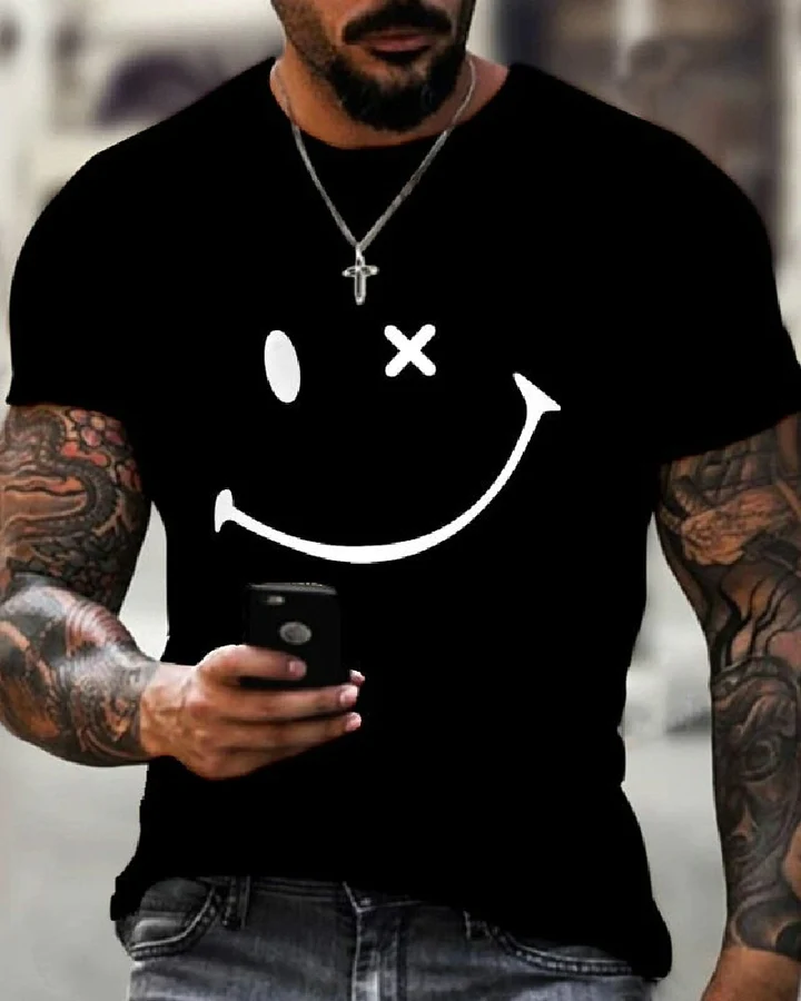 Men's Smile Printed Crew Neck T-shirt