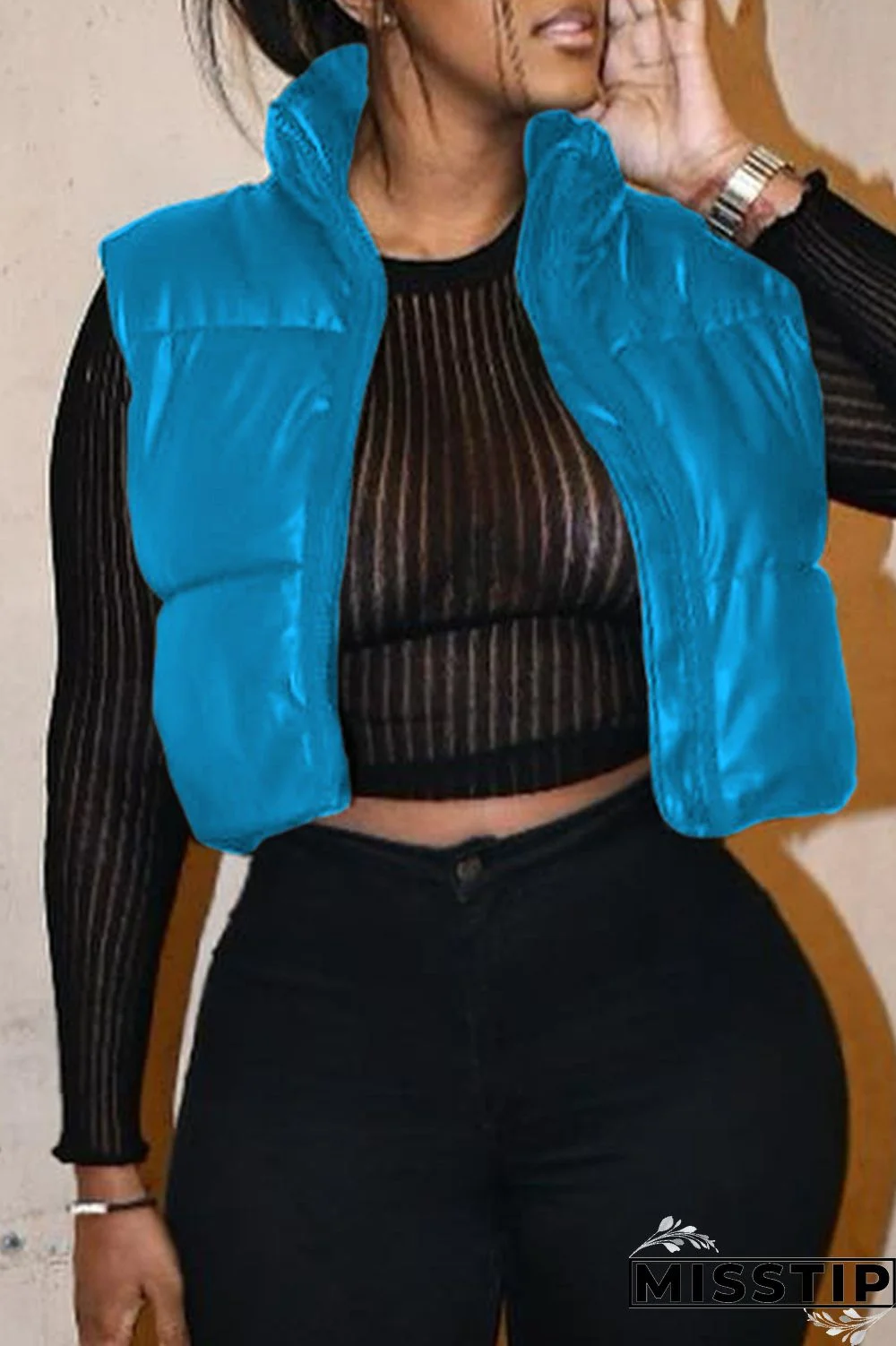 Black Fashion Casual Solid Cardigan Zipper Collar Outerwear