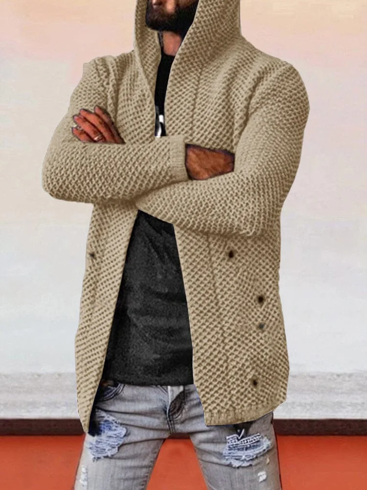 Solid Hooded Holey Sweater Coat QueenFunky