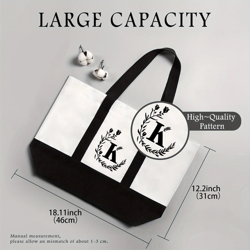 Women’s Medium Canvas Letter Flower Classic Style Square Zipper Shoulder Bag