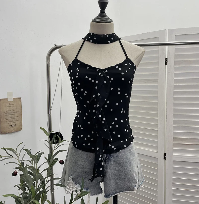 Nigikala Nigikala Shooting Lotus Side Hanging Neck Leopard Sling Female Summer Hot Waist With Small Vest Short Top 9139