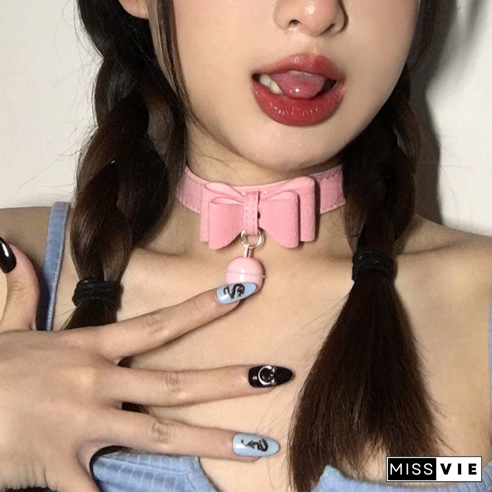 Bow Knot Small Bell Leather Collar