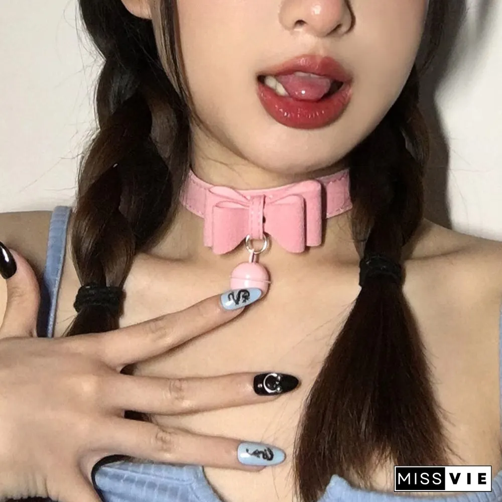 Bow Knot Small Bell Leather Collar