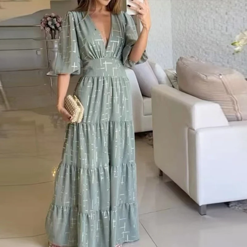 Toloer Toloer 2023 New Vintage V-Neck Fashion High-Waisted Print Dress Woman-Outfit Ideas