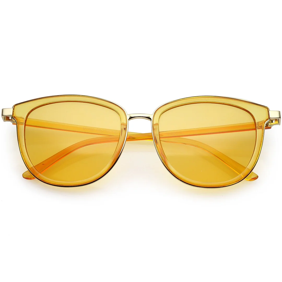 Translucent Metal Trim Square Horn Rimmed glasses Color Tinted Lens 53mm