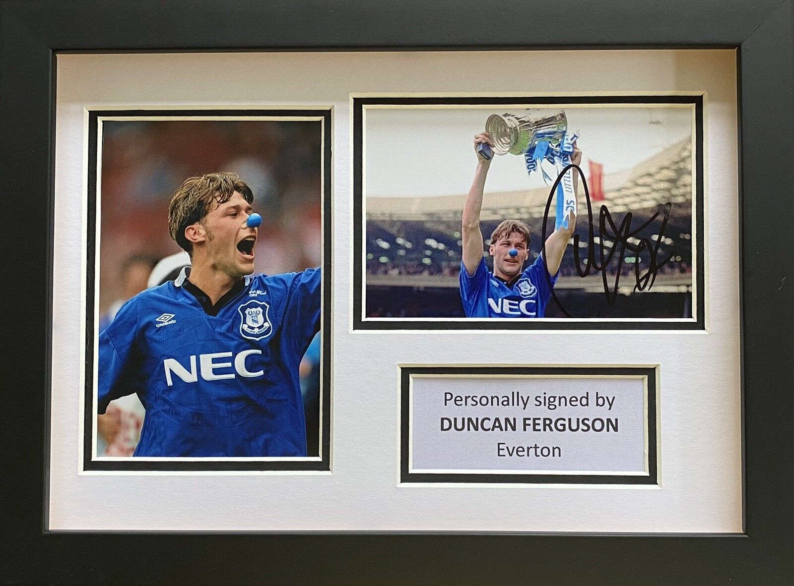 Duncan Ferguson Hand Signed Everton Photo Poster painting In A4 Frame Display