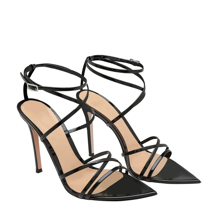 Black Stiletto Heel Strappy Sandals |FSJ Shoes