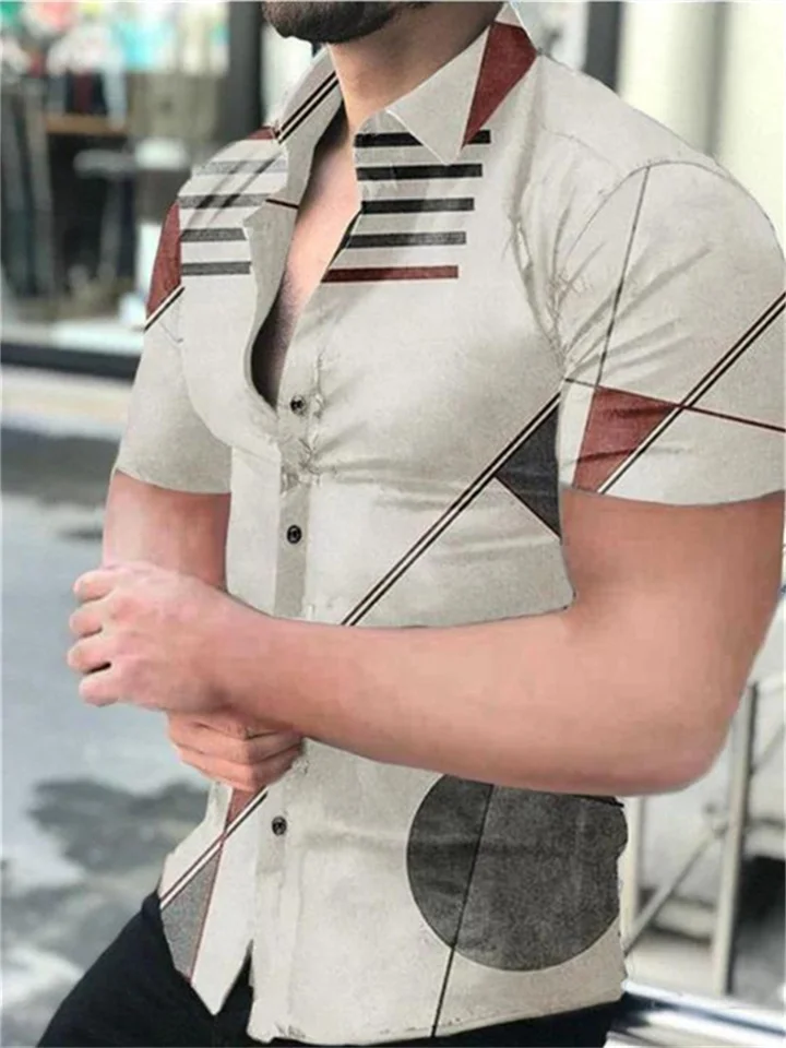 Summer Men's Polyester Casual Printing Short-sleeved Shirt Collar Cardigan Shirt-JRSEE