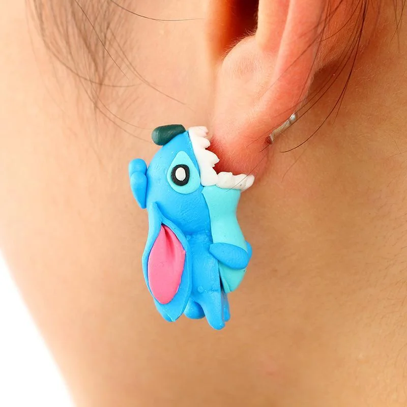 Women plus size clothing Wholesale Cheap Jewelry Simple Korea Cartoon Cute Soft clay Stitch Earrings-Nordswear