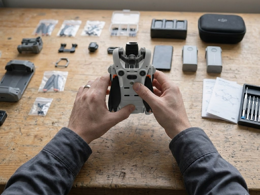 DJI drone accessories laid out