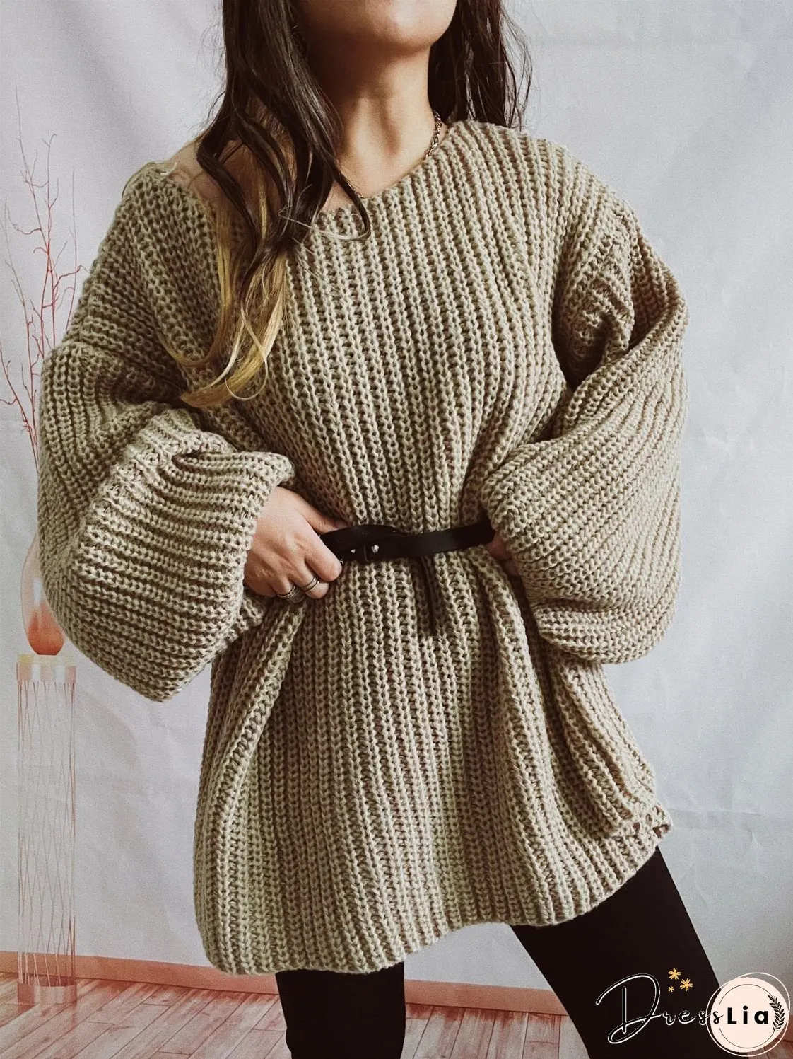 Boat Neck Long Sleeve Sweater with Belt
