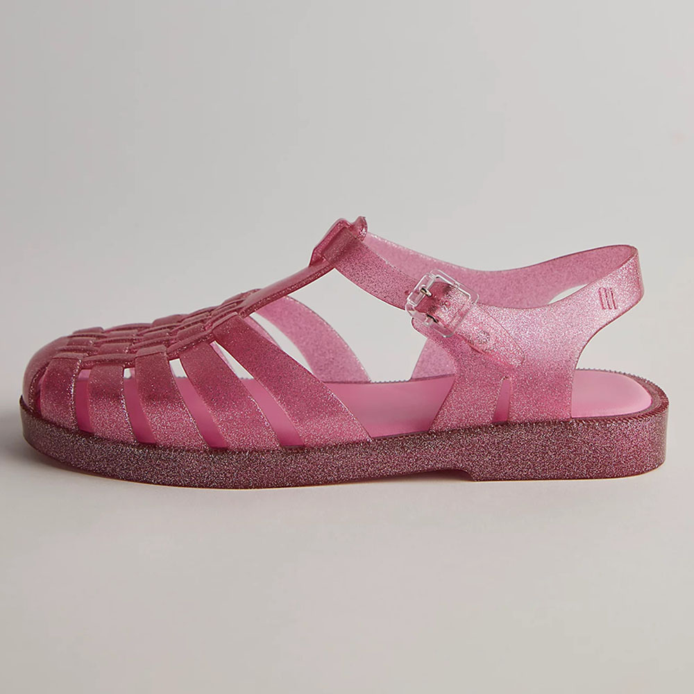 Pink Rubber Round Toe Flat Woven Buckle Strappy Sandals Nicepairs